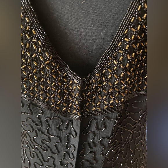 Vintage Black / Gold Beaded 100% SILK Evening Dress - Picture 14 of 14